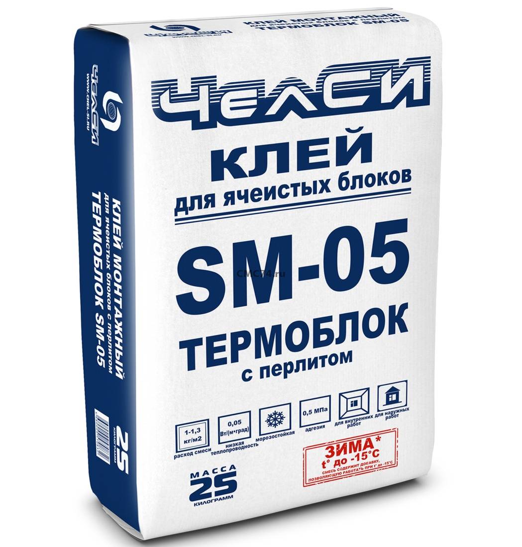 Клей для газобетона SM-05 с перлитом 25 кг (ЧелСИ)